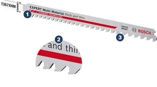Bosch Expert Multi Material jigsaw blade for thick and thin cutting.