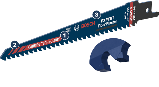 Bosch EXPERT Fiber Plaster reciprocating saw blade, carbide teeth.