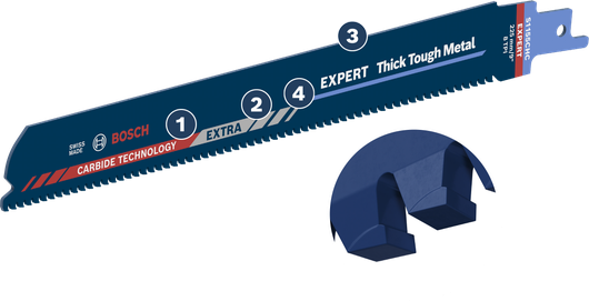 Bosch Expert carbide reciprocating saw blade for thick tough metal.
