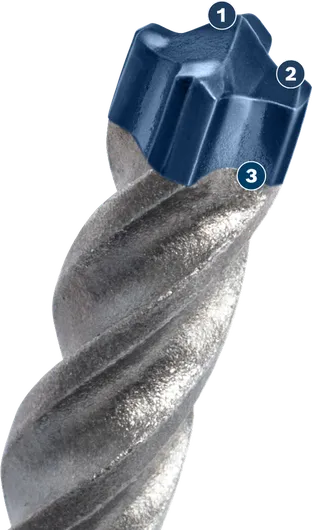 Bosch drill bit with blue carbide tip for masonry.