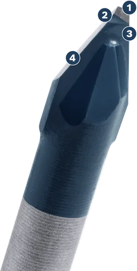 Bosch tile drill bit with pointed carbide tip.