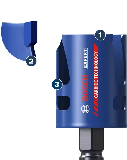 Bosch Expert carbide hole saw for tough material cutting.