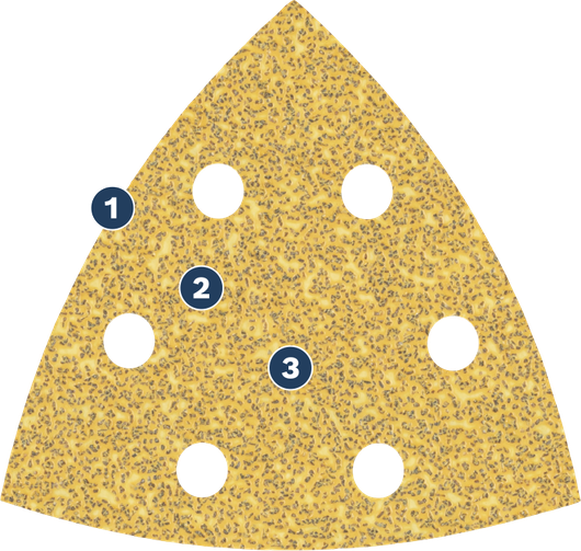 Bosch triangular sanding sheet with dust extraction holes.