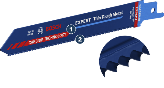 Bosch Expert reciprocating saw blade for thin tough metal.