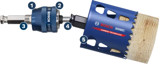 Bosch Expert carbide technology hole saw cutting wood.