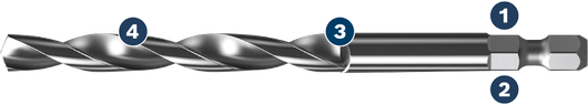 Bosch hex shank drill bit with spiral flute for wood.