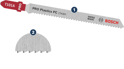 Bosch T101A jigsaw blade for clean plastic cuts.