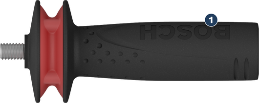 Bosch auxiliary handle with vibration control for angle grinders.