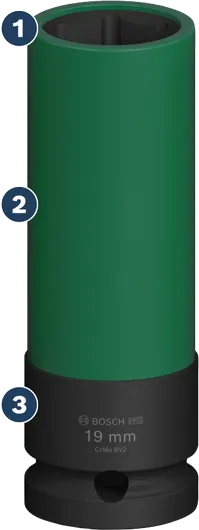 Bosch PRO Impact Socket 19 mm extra-deep with PET cover.