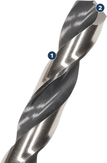 Bosch drill bit with sharp cutting edges.