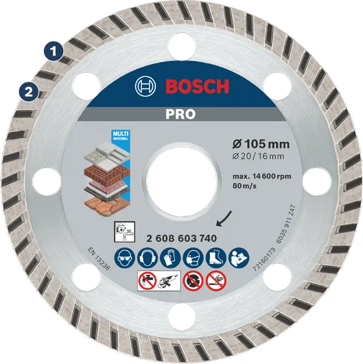 Bosch PRO Multi Material Diamond Disc 105 mm for cutting.