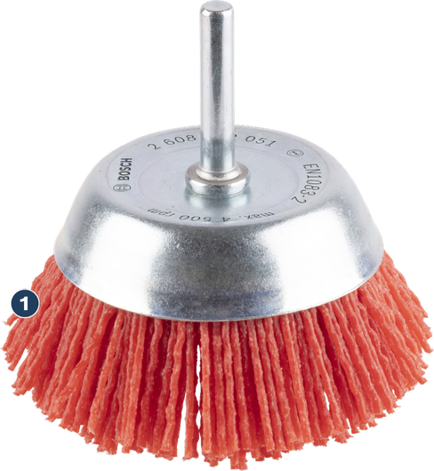 Bosch cup brush accessory for surface cleaning.