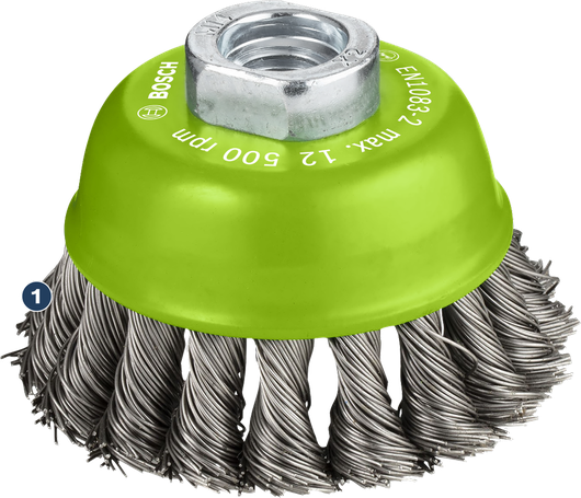 Bosch twisted wire cup brush for angle grinders.