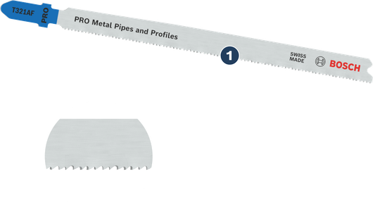 Bosch T321AF jigsaw blade for metal pipes and profiles.