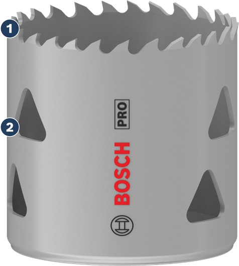 Bosch PRO hole saw with sharp cutting teeth.