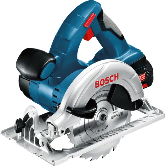 Bosch cordless circular saw with ergonomic handle.