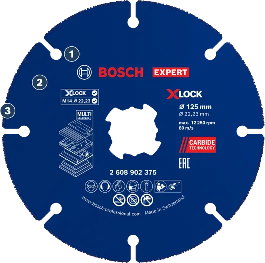 Bosch Expert X-LOCK 125mm carbide multi-material cutting disc.