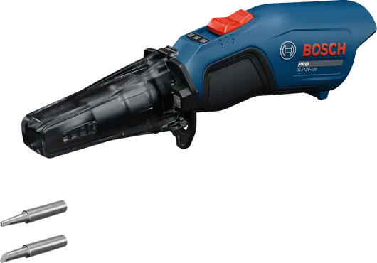 Bosch GLK 12V-420 cordless soldering iron with two tips.