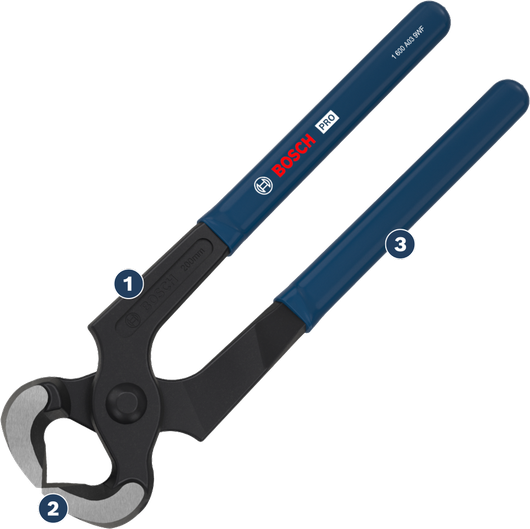 Bosch PRO Carpenters Pincers 200 mm with dipped handles.