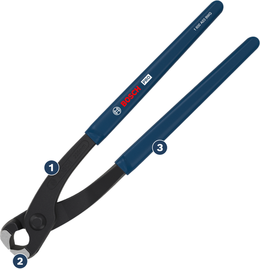 Bosch PRO Concreters Nippers 225 mm with dipped handles.