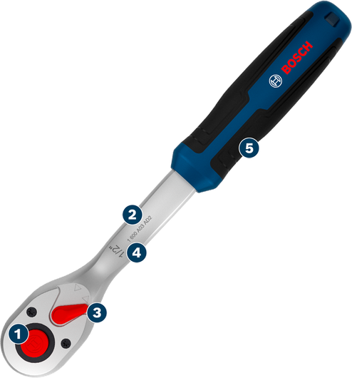 Bosch ratchet wrench with ergonomic handle.