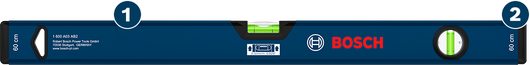 Bosch 60 cm blue spirit level with horizontal and vertical vials.