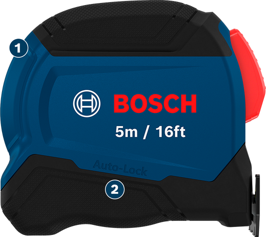 Bosch tape measure 5m 16ft with auto-lock feature.