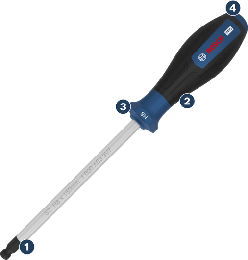 Bosch hex key screwdriver with ergonomic handle.