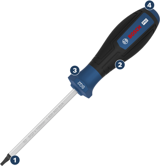 Bosch Pro slotted screwdriver with ergonomic grip.