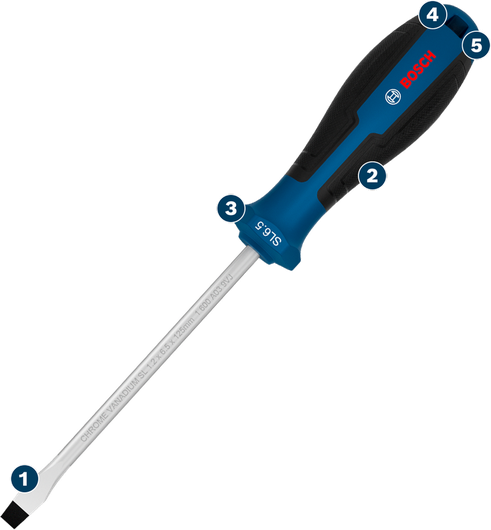 Bosch SL6.5 flathead screwdriver with ergonomic handle.
