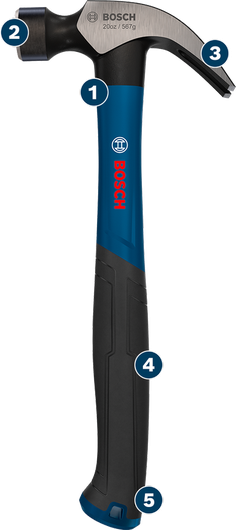 Bosch 20oz claw hammer with ergonomic handle.