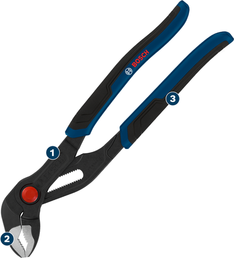 Bosch water pump pliers with ergonomic grip.
