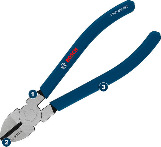 Bosch Diagonal Side Cutters 160 mm with dipped non-slip handles.