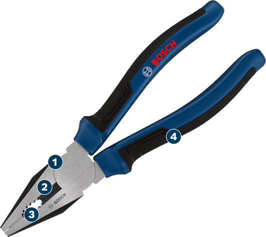 Bosch combination pliers 180 mm with multi-component handles.