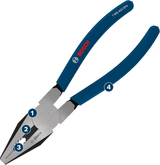 Bosch combination pliers with dipped non-slip handle, 180 mm.