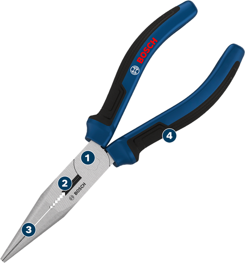 Bosch long-nose pliers 180 mm with multi-component handles.