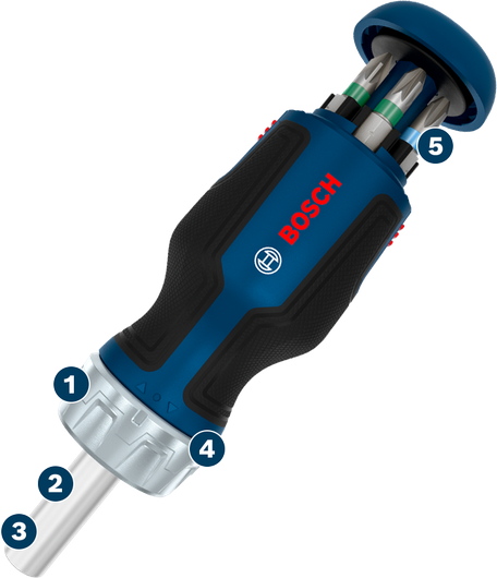 Bosch stubby bit ratchet screwdriver with 6 pcs bits.