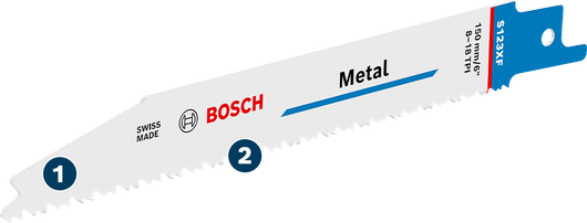 Bosch S123XF reciprocating saw blade for metal cutting.