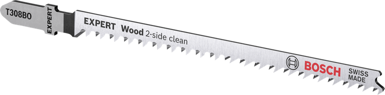 Bosch Expert T308B0 jigsaw blade for clean wood cutting.