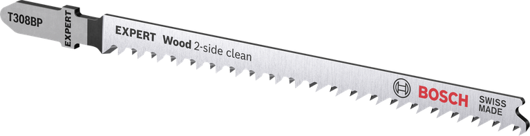 Bosch Expert T308BP jigsaw blade for clean wood cutting.