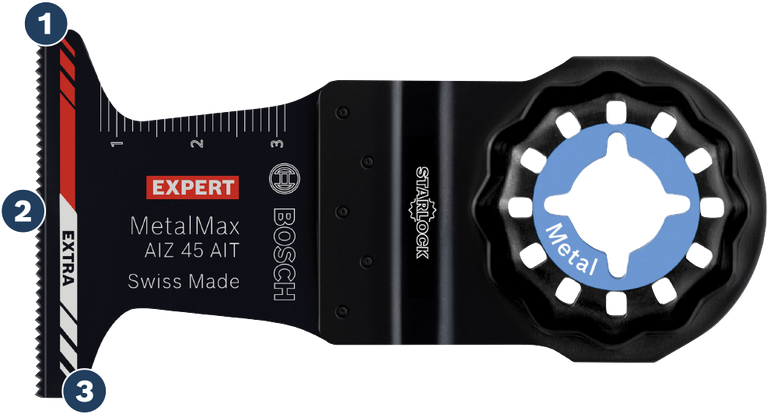 Bosch MetalMax AIZ 45 AIT blade for cutting metal.