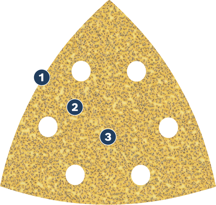 Bosch triangular sanding sheet with ventilation holes.