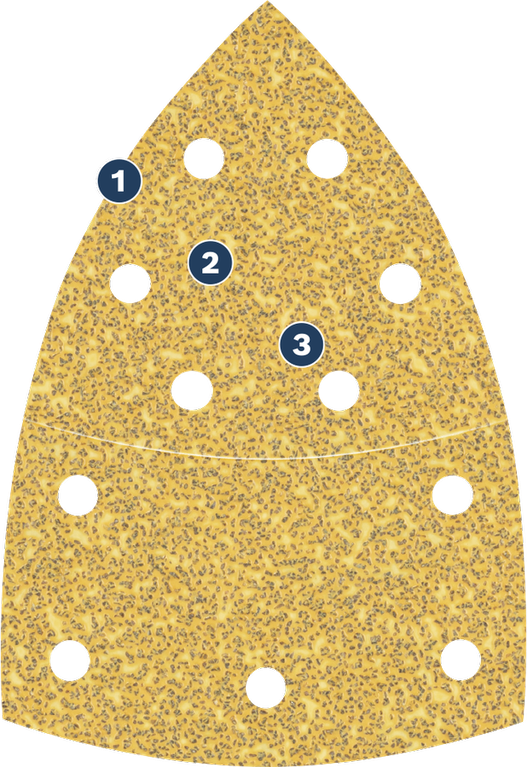 Bosch triangular sanding sheet with multiple dust extraction holes.