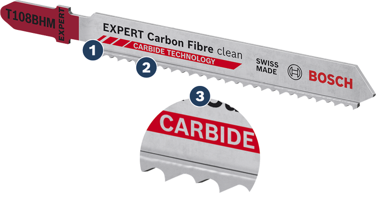Bosch EXPERT Carbon Fibre Clean carbide jigsaw blade.
