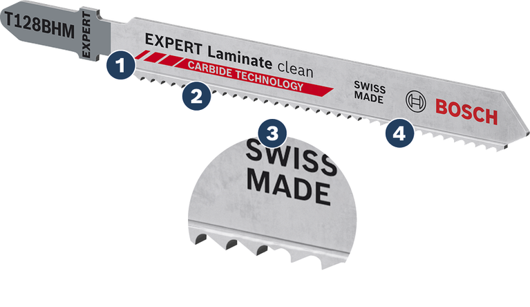 Bosch Expert Laminate clean jigsaw blade with carbide technology.