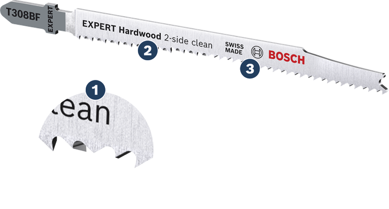 Bosch EXPERT Hardwood 2-side clean jigsaw blade.