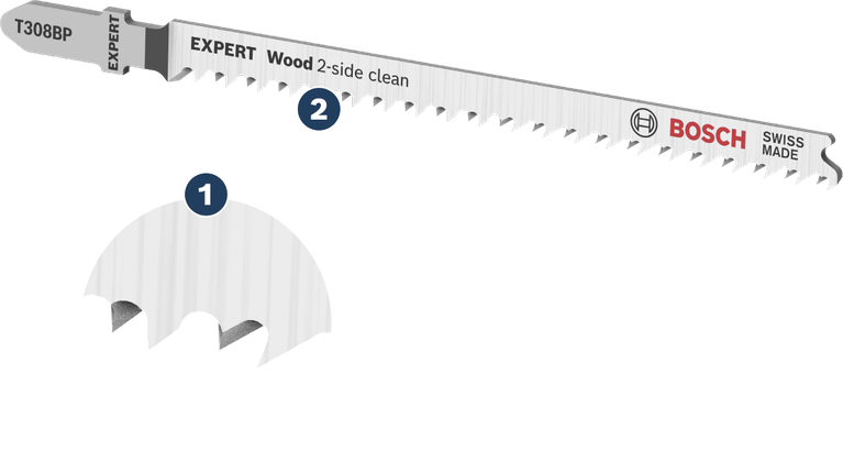 Bosch Expert T308BP jigsaw blade for clean wood cutting.