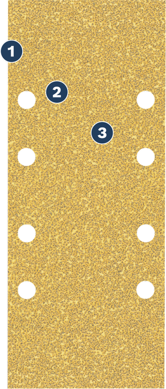 Bosch rectangular sandpaper sheet with multiple dust extraction holes.