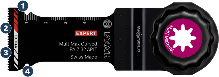 Bosch MultiMax Curved PAIZ 32 APIT multi-material saw blade.