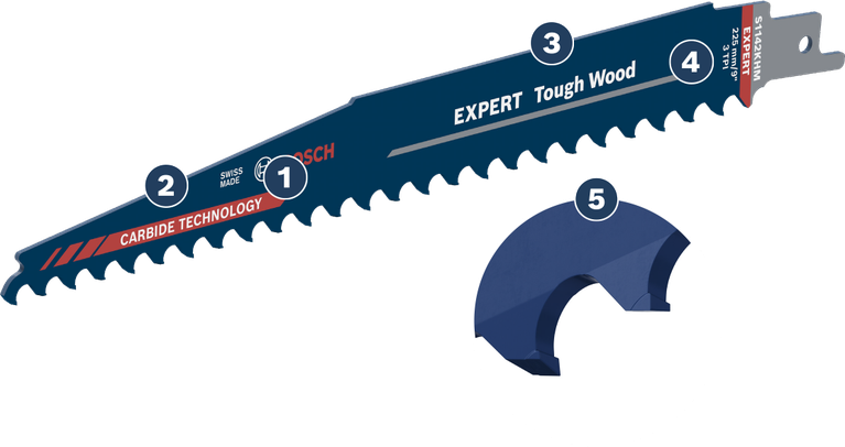 Bosch EXPERT Tough Wood saw blade with carbide teeth.